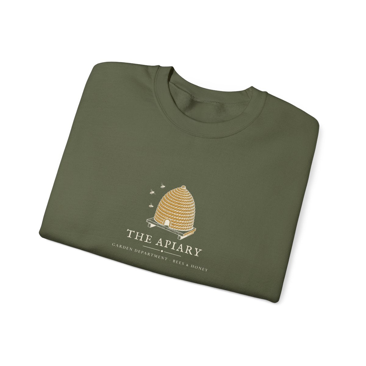 The Apiary Crewneck in Military Green, folded
