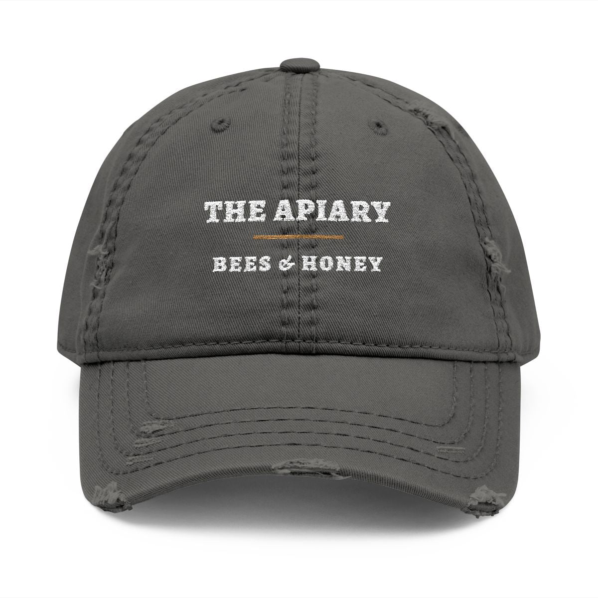 The Apiary Dad Hat in Charcoal Grey, front view