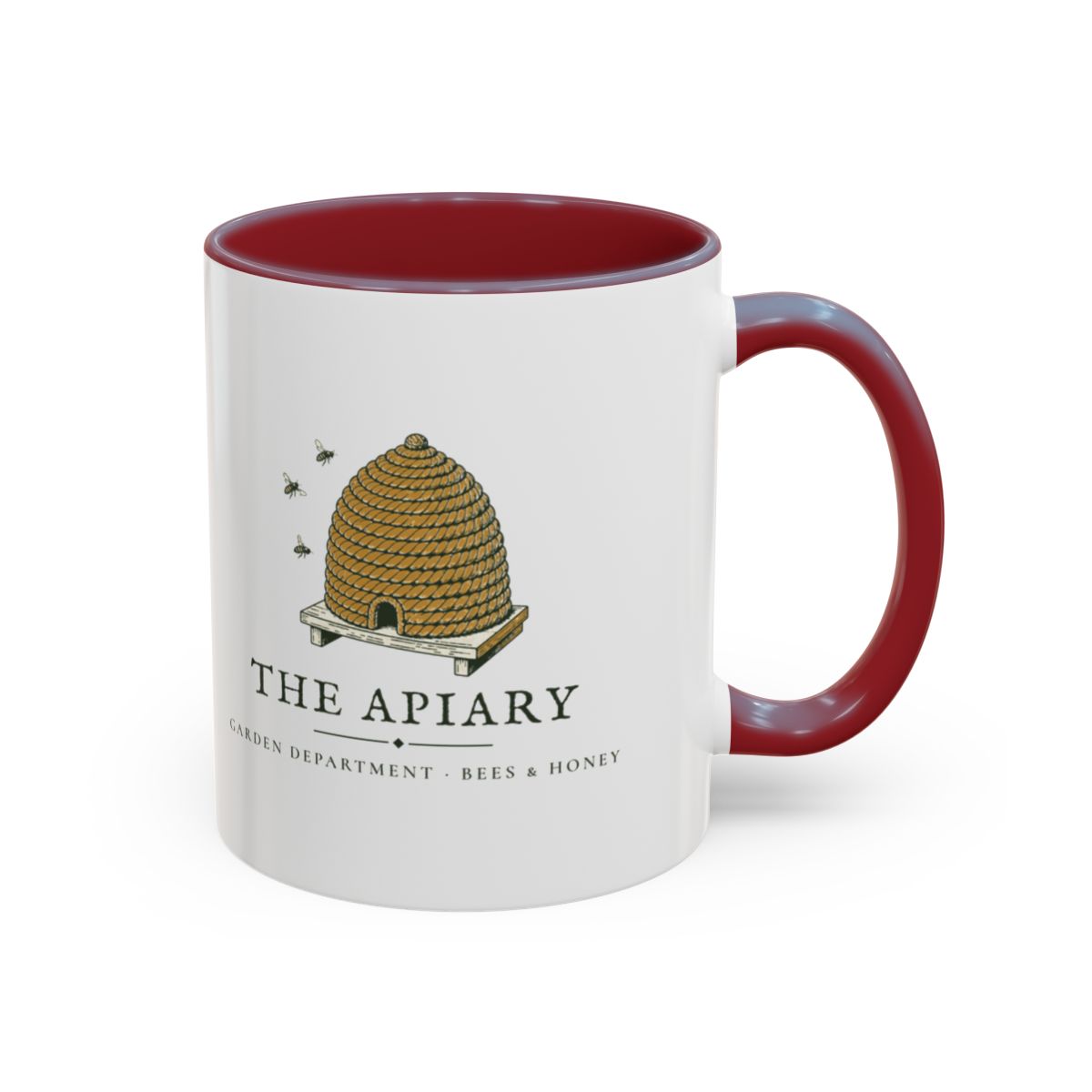 The Apiary Mug in Maroon, right side