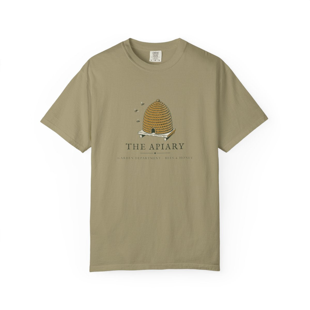 The Apiary Tee in Khaki, front view