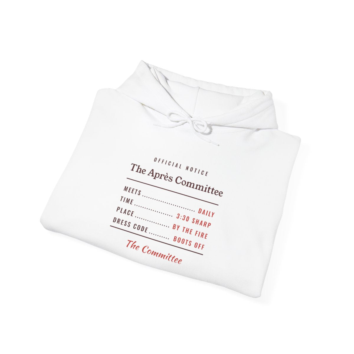 The Après Committee Hoodie in White, folded