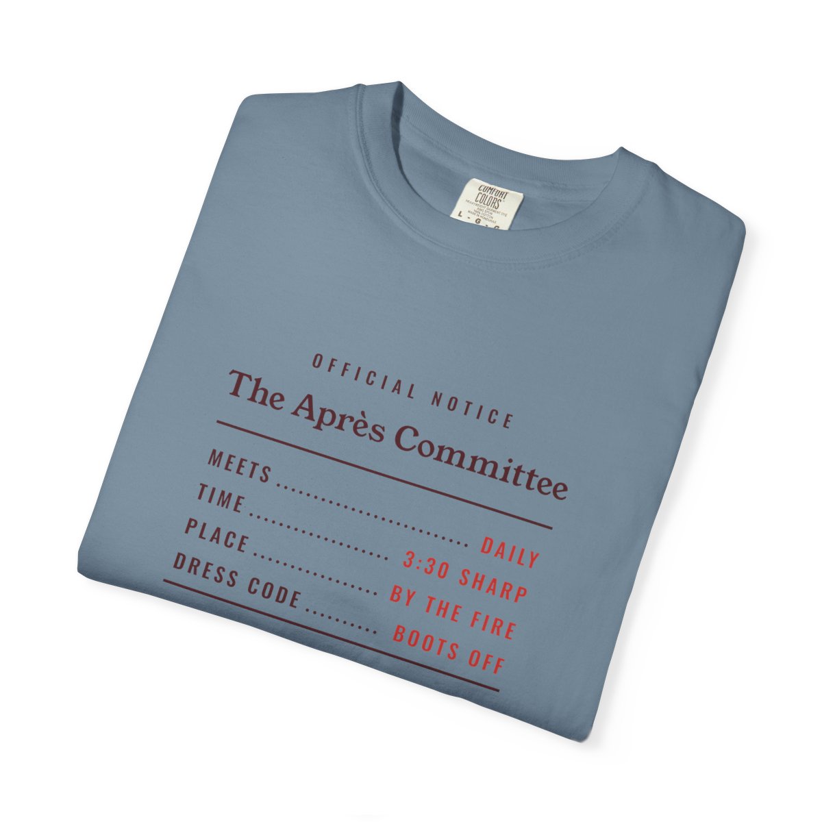 The Après Committee Tee in Ice Blue, folded