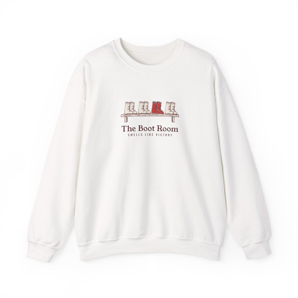 The Boot Room Crewneck in White, front view