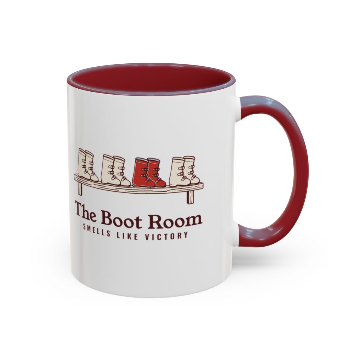 The Boot Room Mug in Maroon, right side