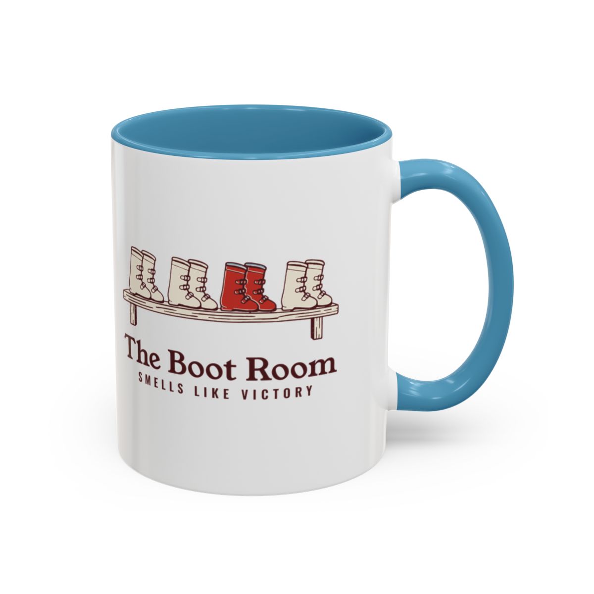 The Boot Room Mug in Light Blue, right side
