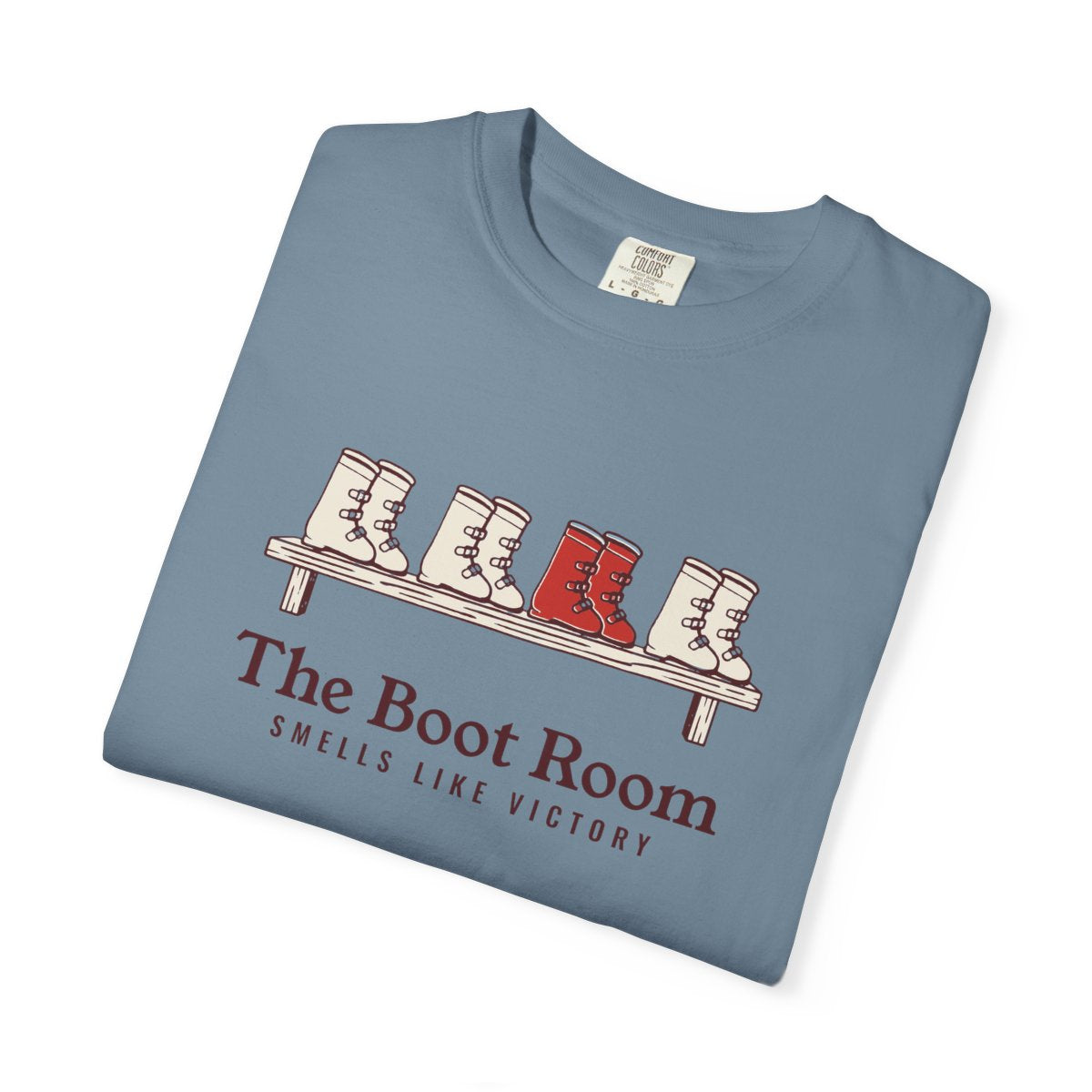 The Boot Room Tee in Ice Blue, folded