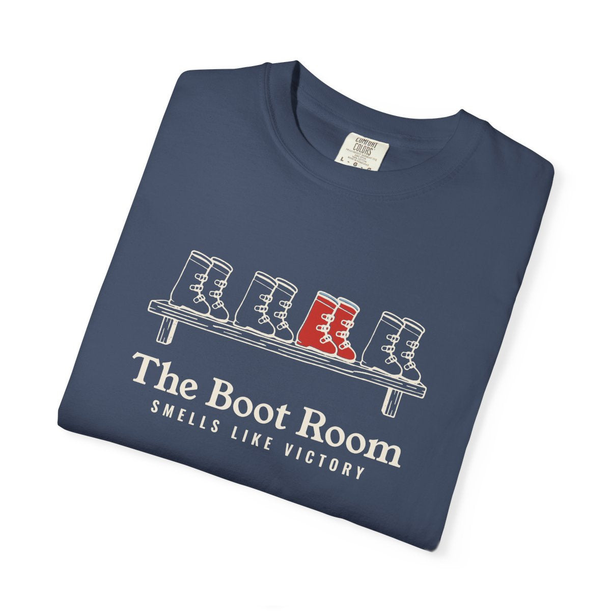 The Boot Room Tee in Midnight, folded