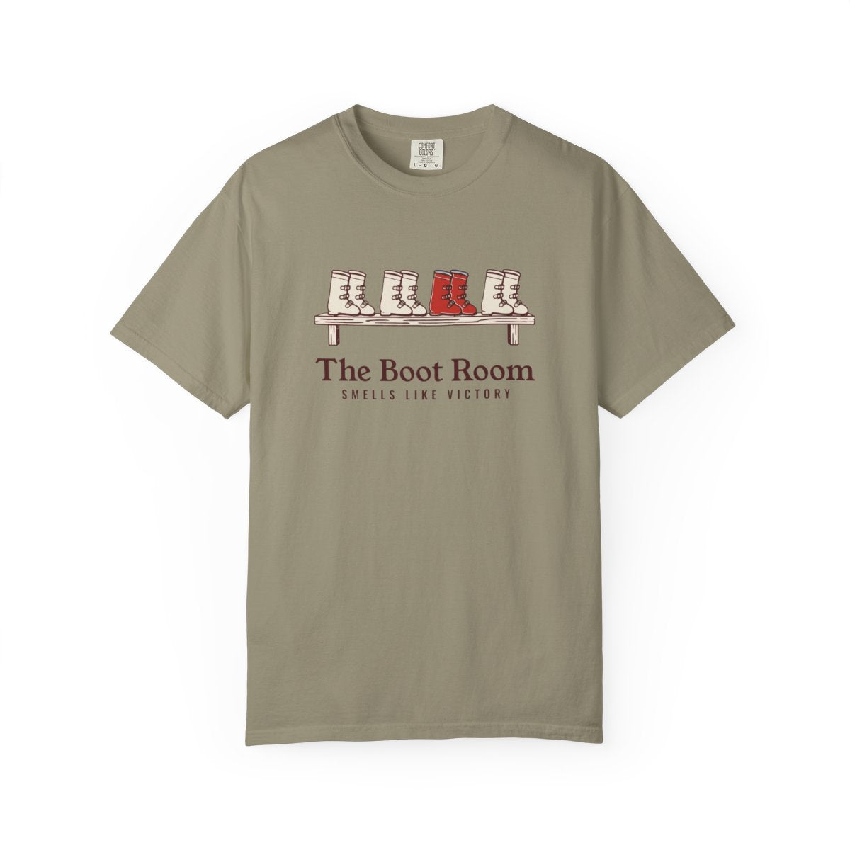 The Boot Room Tee in Sandstone, front view