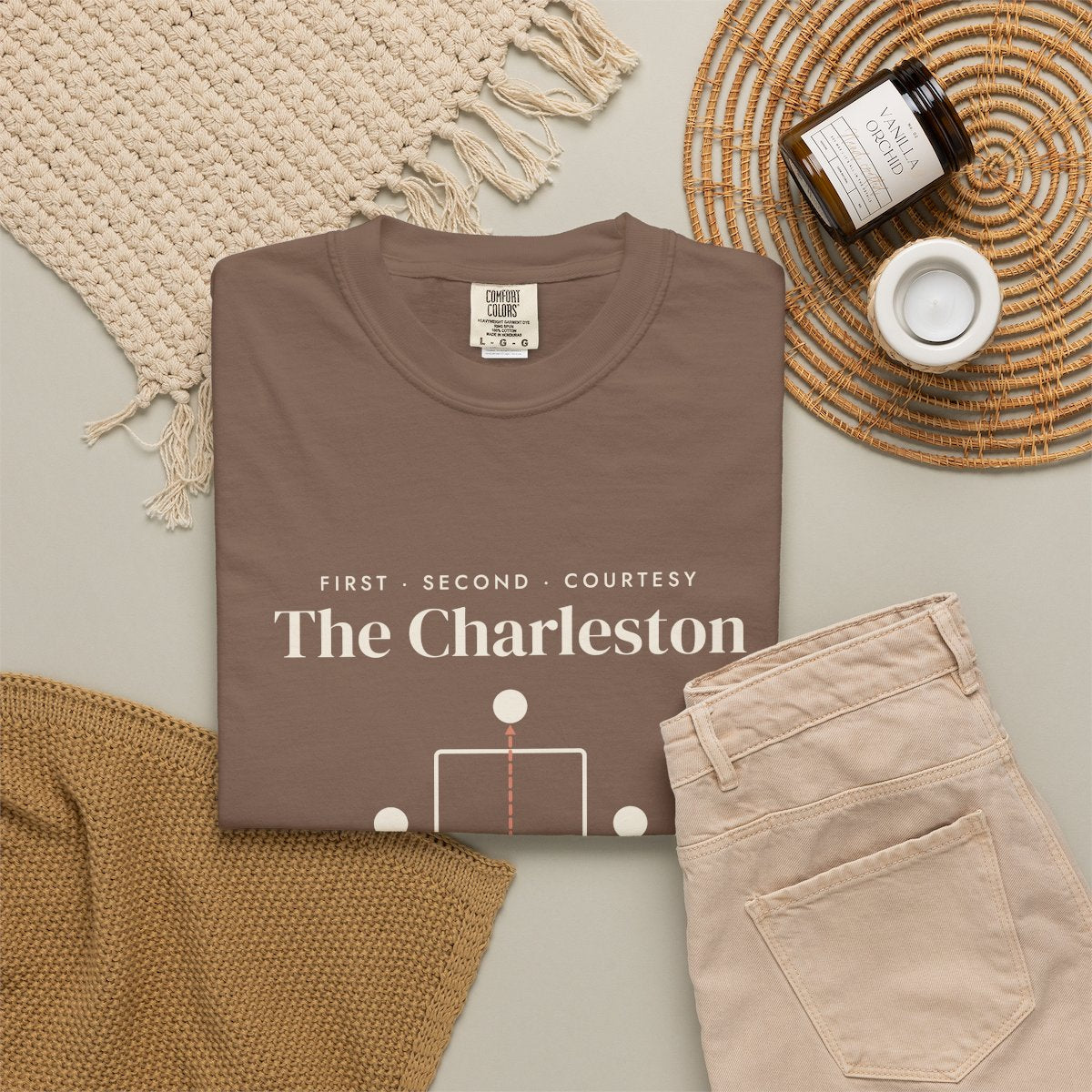 The Charleston Tee in Espresso, fabric and print detail