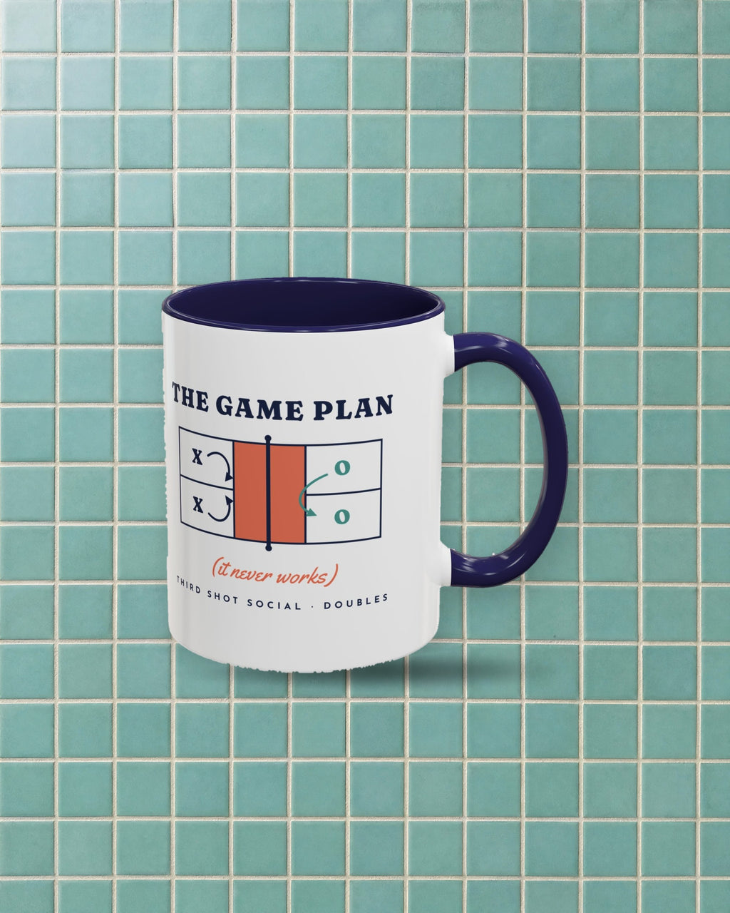 The Game Plan Mug in Navy, styled