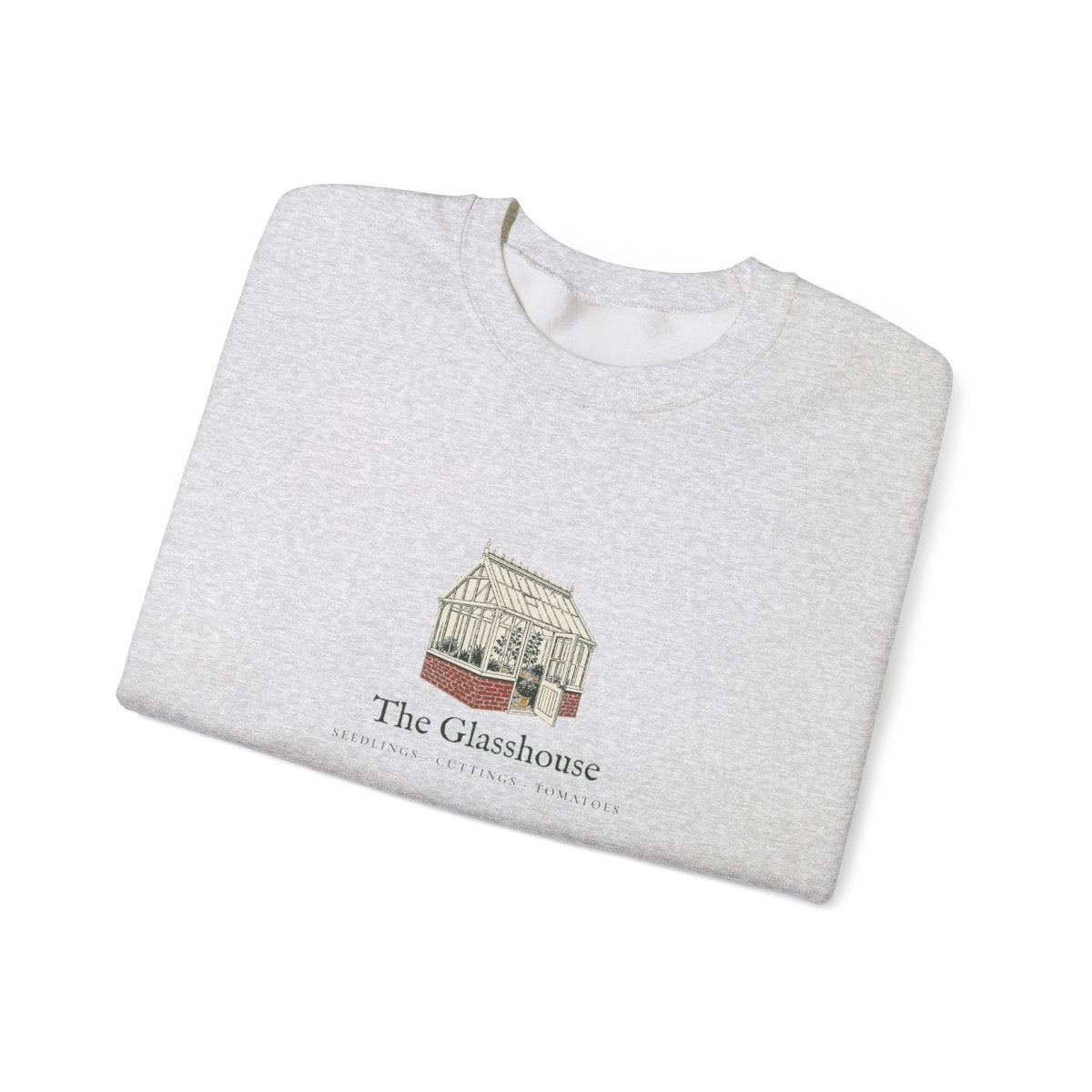 The Glasshouse Crewneck in Ash, folded