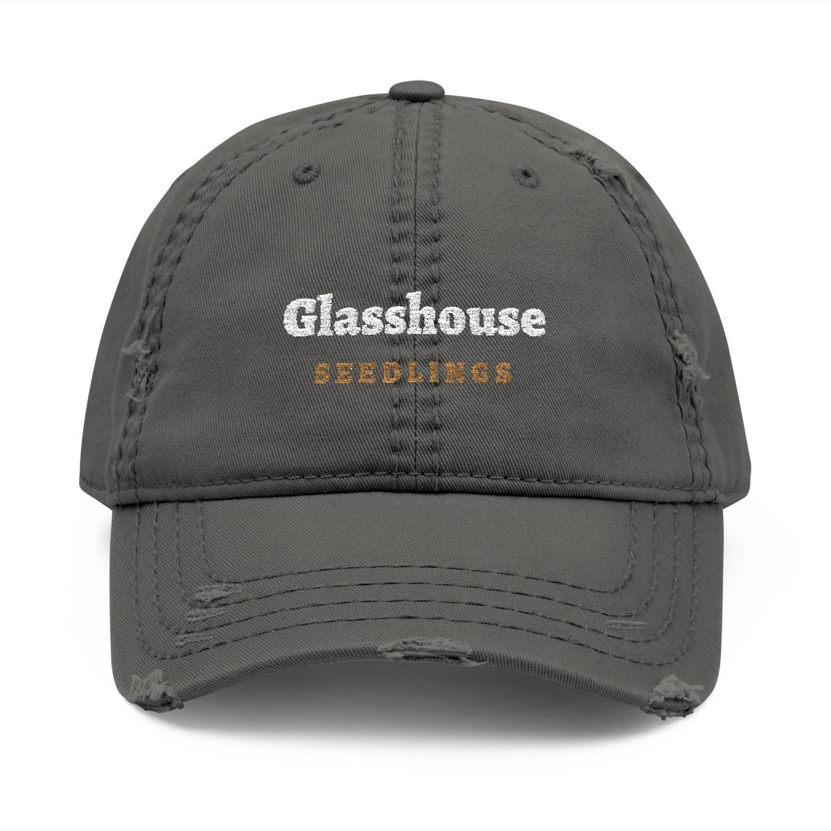 The Glasshouse Dad Hat in Charcoal Grey, front view