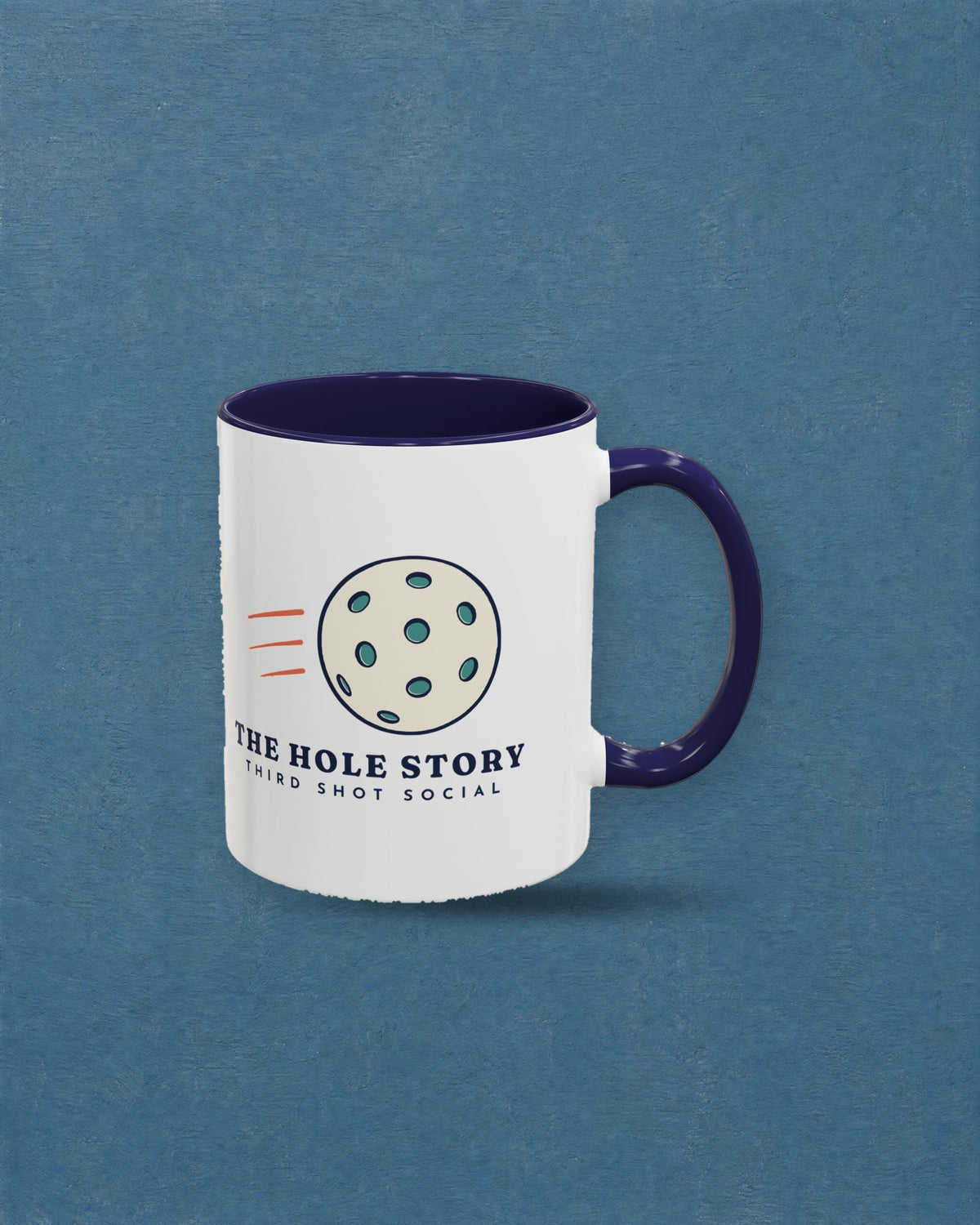 The Hole Story Mug in Navy, styled