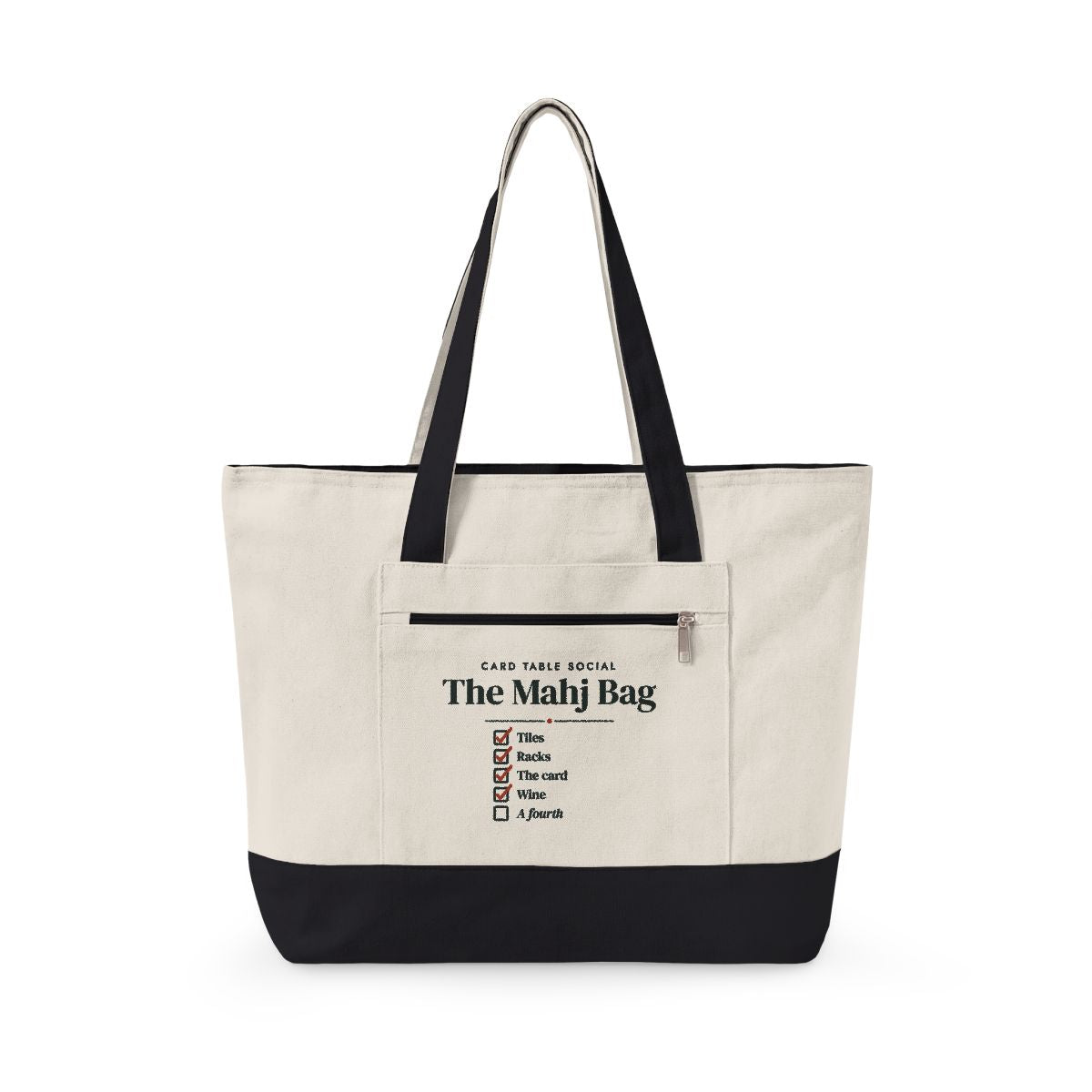 The Mahj Bag in Natural/Black, front view