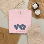 The Shuffle Tee in Blossom, fabric and print detail