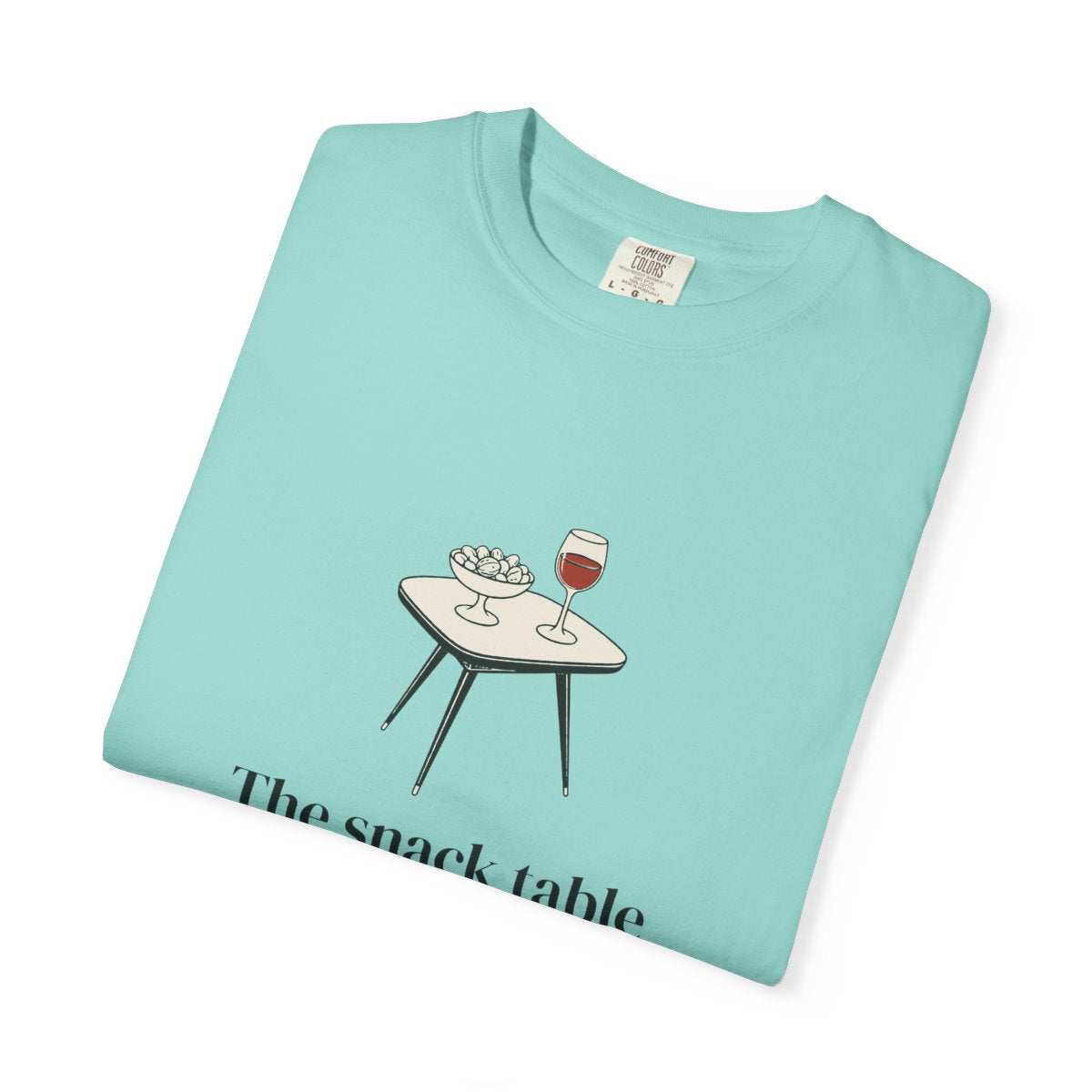 The Snack Table Tee in Chalky Mint, folded