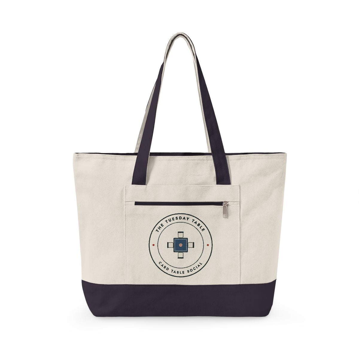 The Tuesday Table Mahj Bag in Natural/Navy, front view