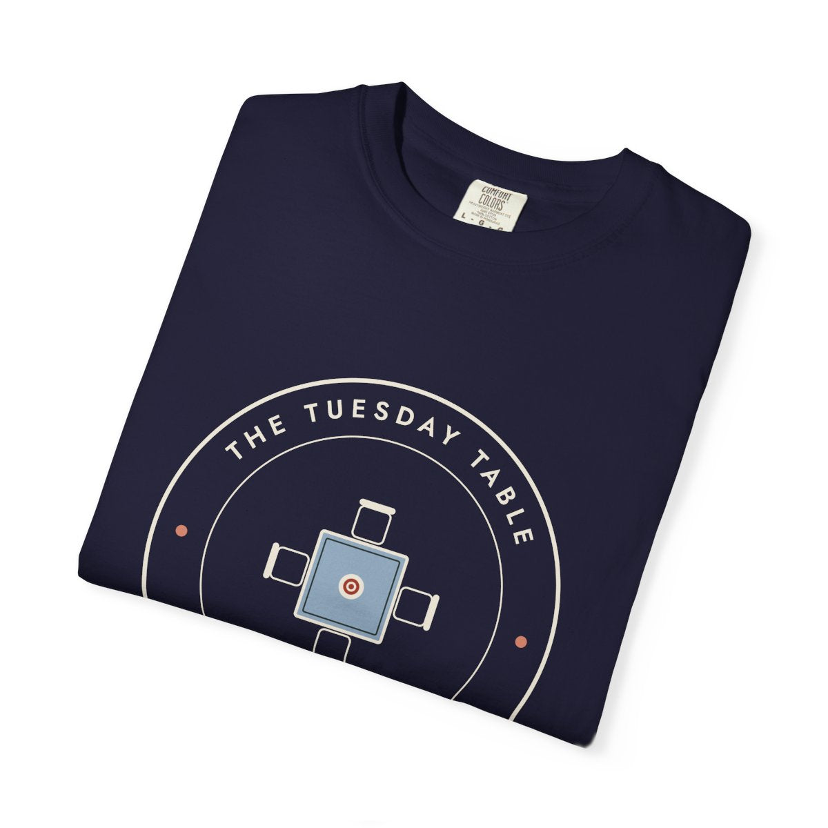 The Tuesday Table Tee in True Navy, folded