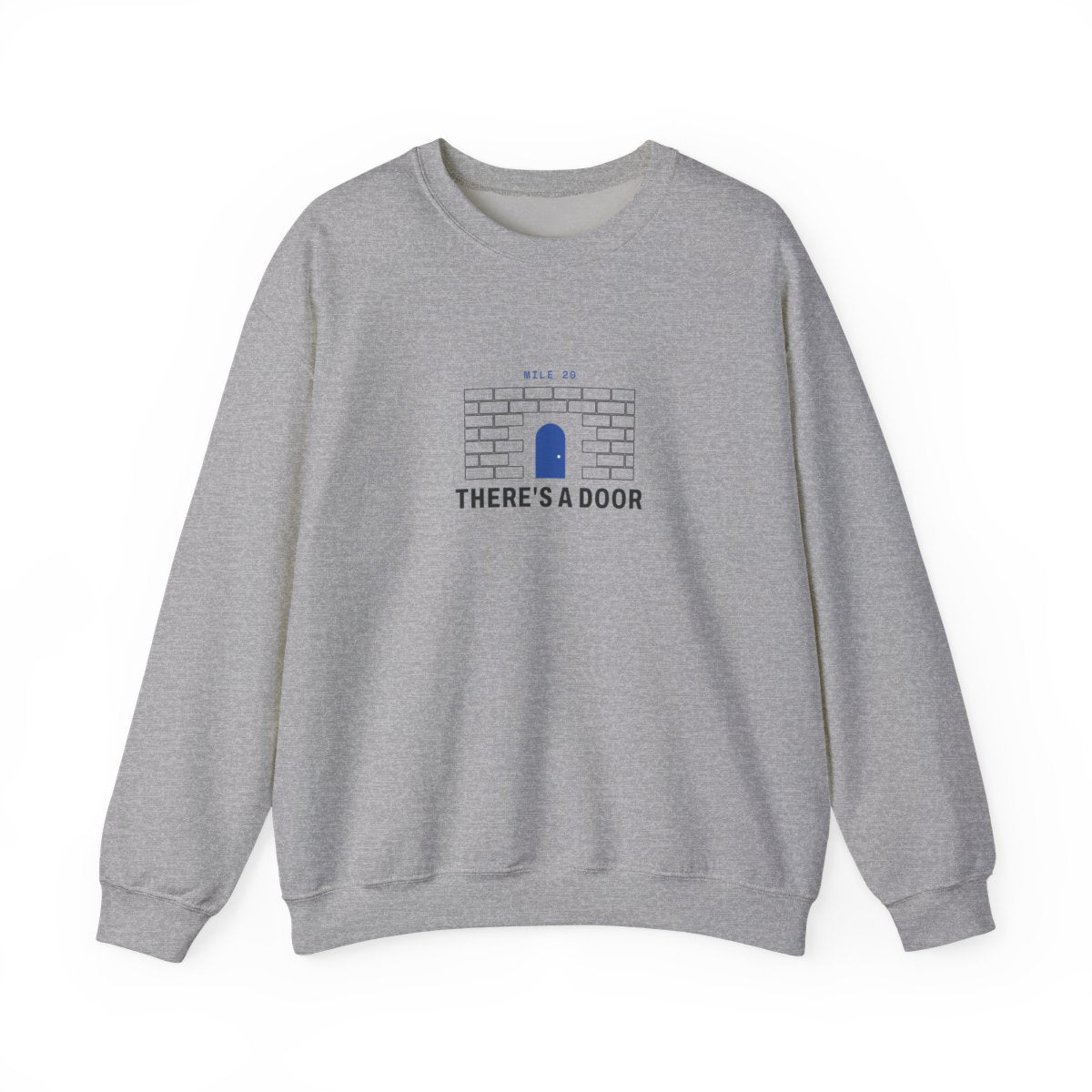 There's a Door Crewneck in Sport Grey, front view