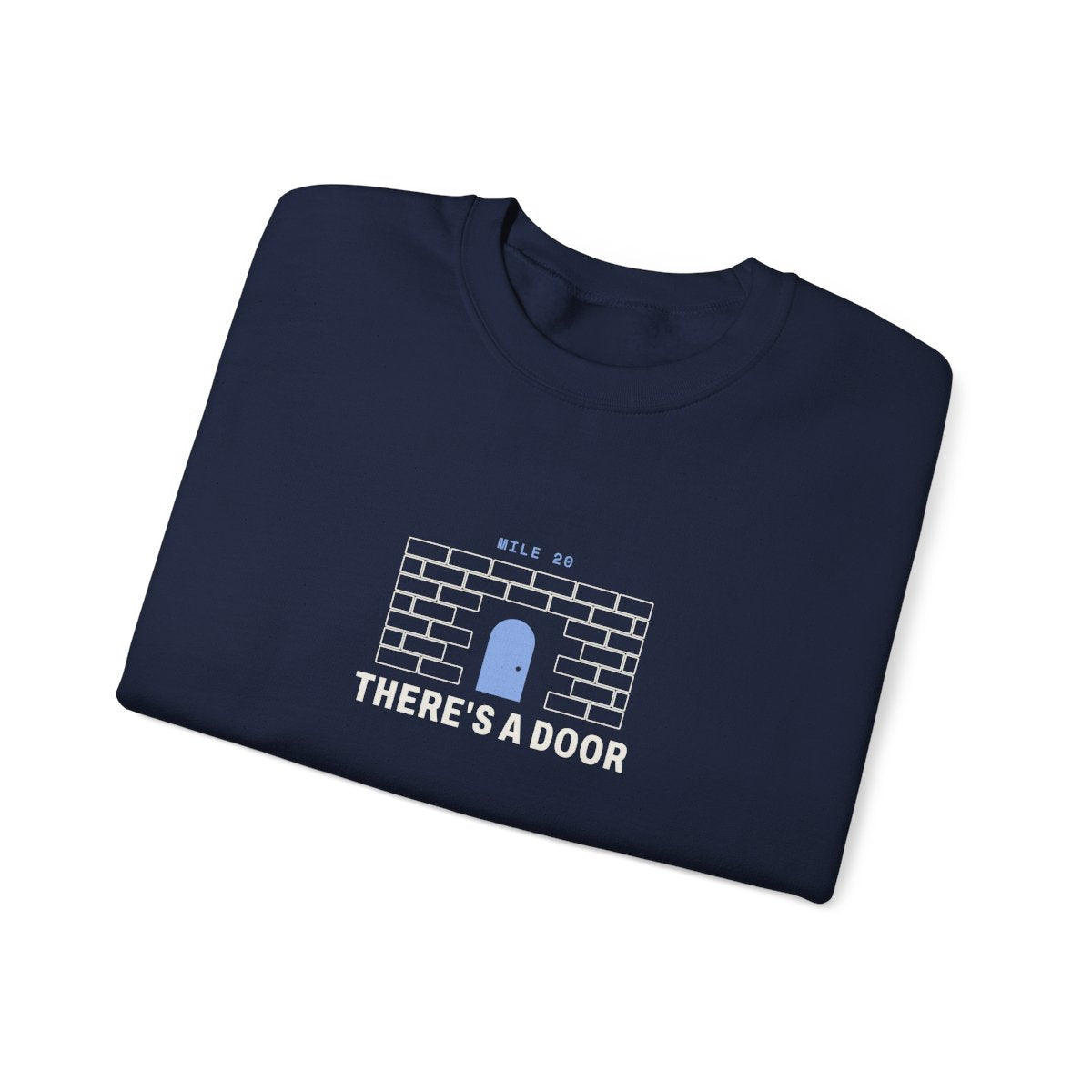 There's a Door Crewneck in Navy, folded
