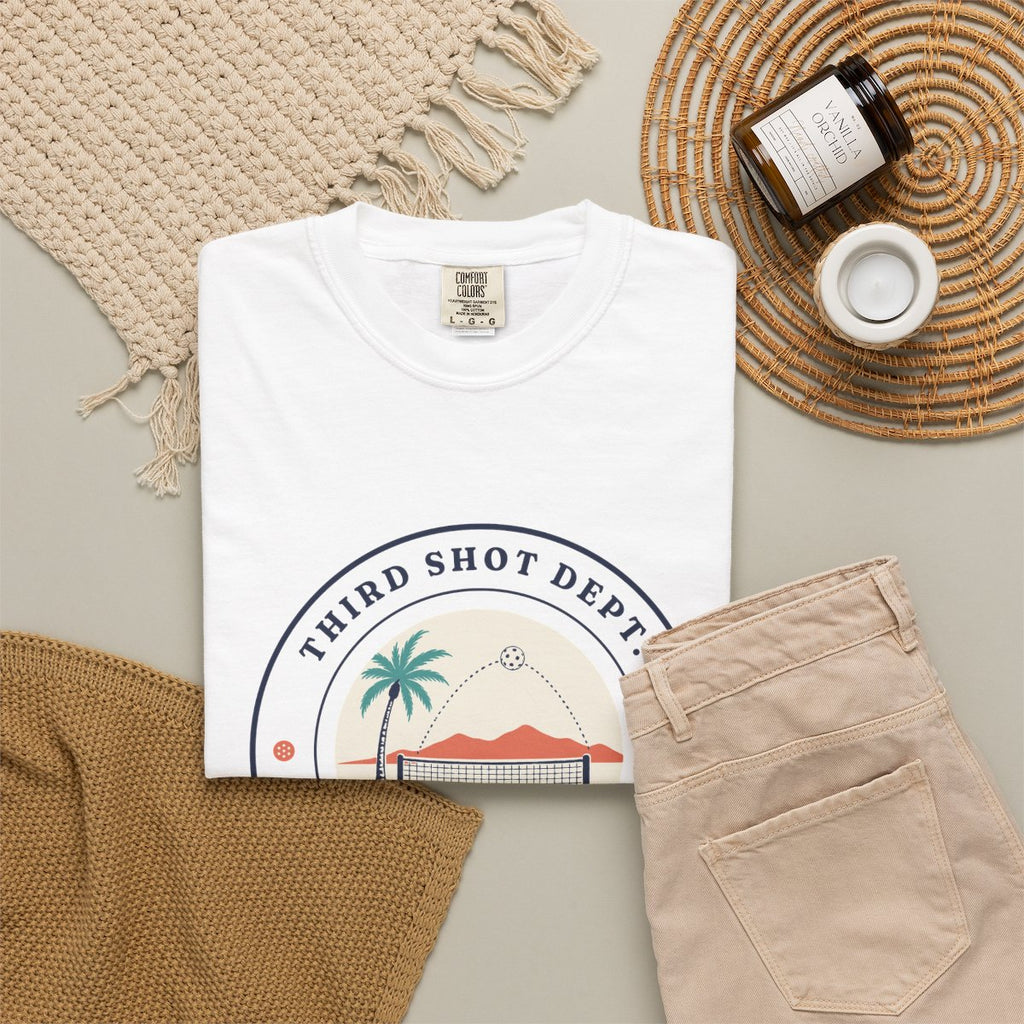 Third Shot Department Tee in White, fabric and print detail