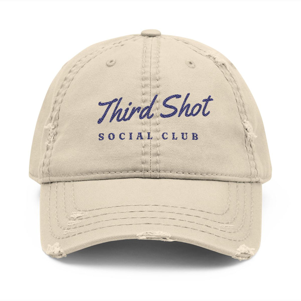 Third Shot Script Dad Hat in Khaki, front view