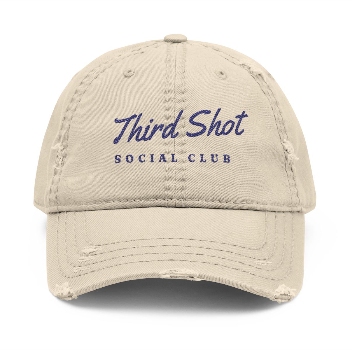 Third Shot Script Dad Hat in Khaki, front view