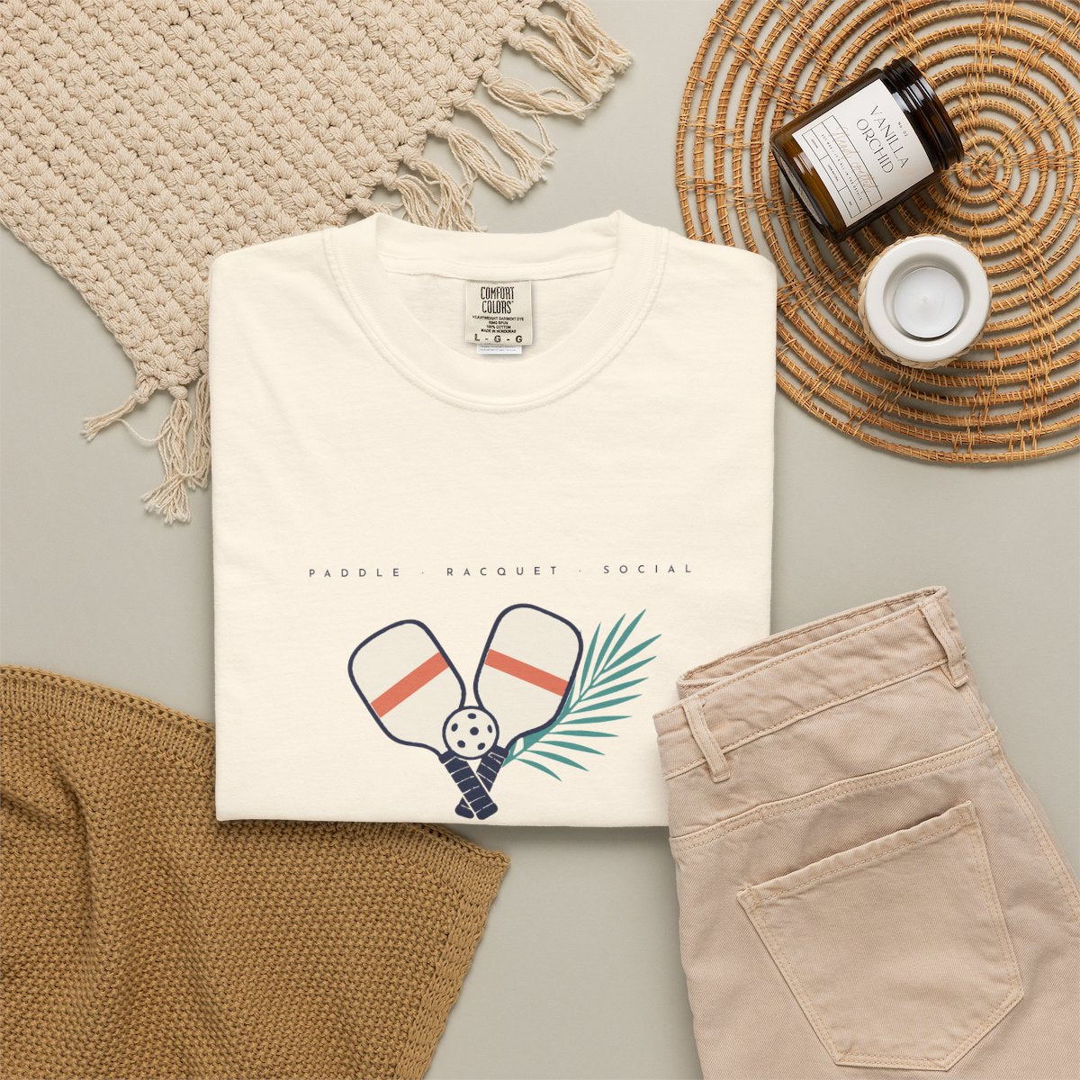 Third Shot Social Club Tee in Ivory, fabric and print detail