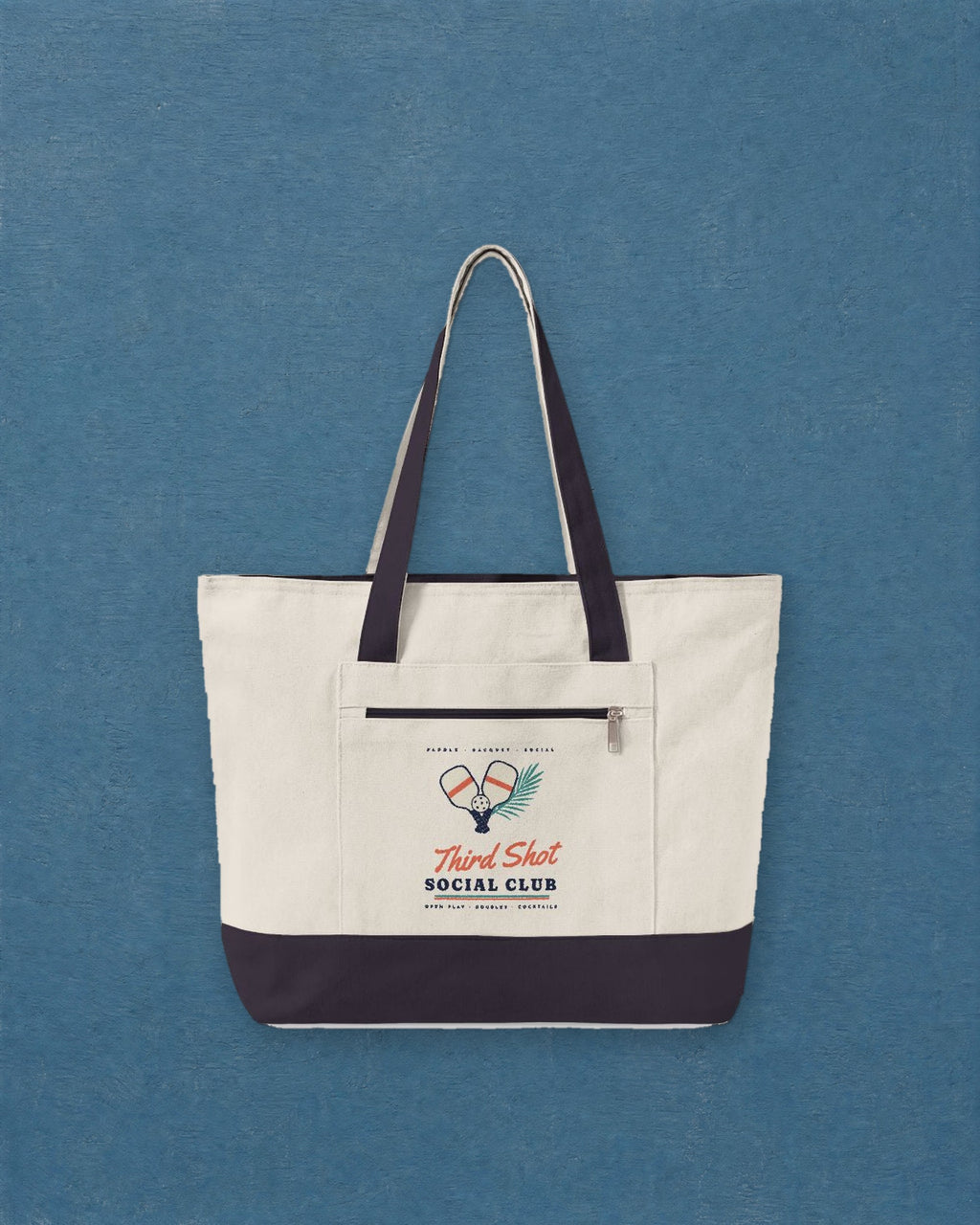 Third Shot Social Club Tote in Natural/Navy, styled