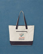 Third Shot Social Club Tote in Natural/Navy, styled