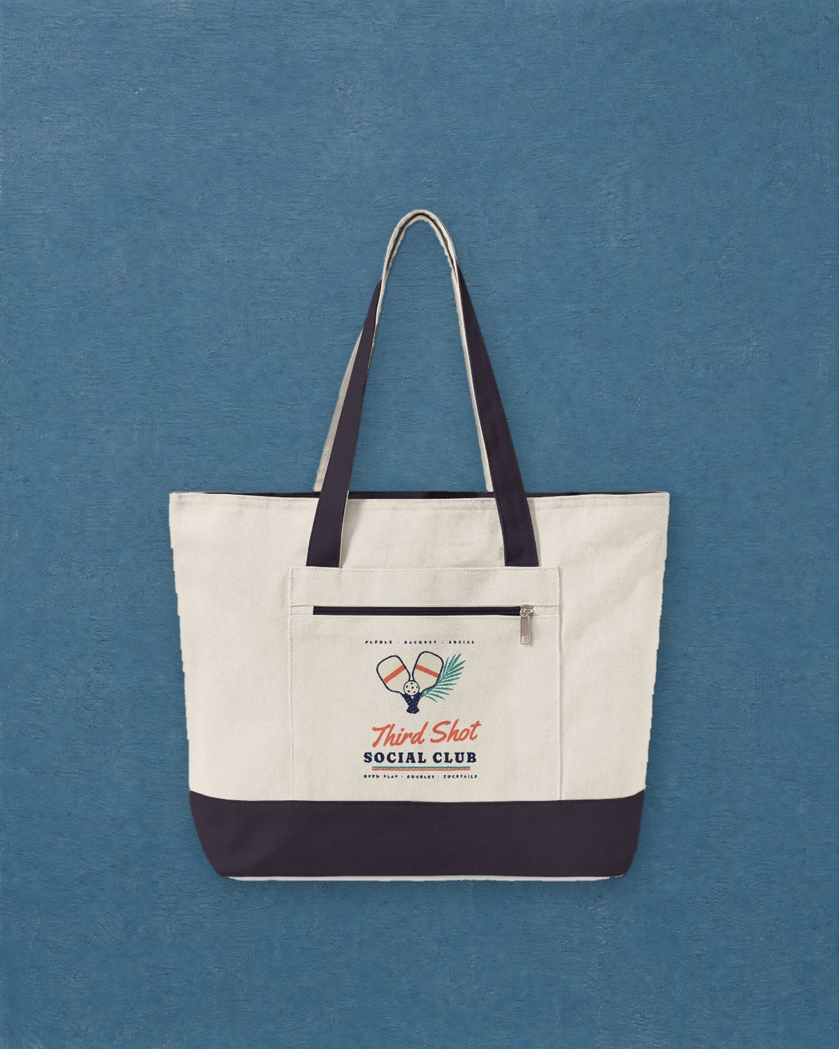 Third Shot Social Club Tote in Natural/Navy, styled