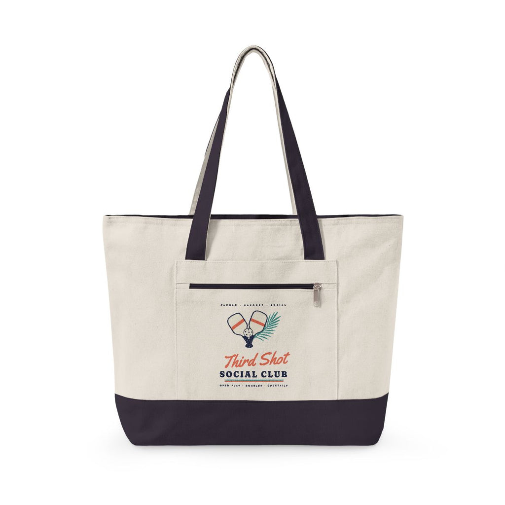 Third Shot Social Club Tote in Natural/Navy, front view