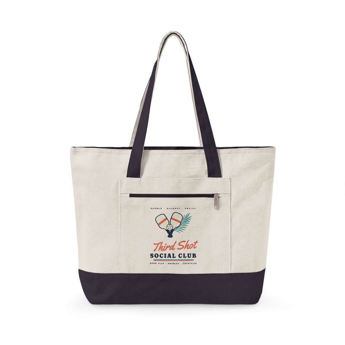 Third Shot Social Club Tote in Natural/Navy, front view