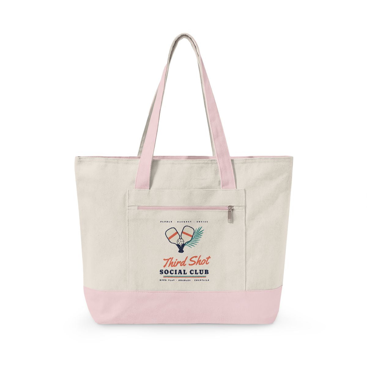 Third Shot Social Club Tote in Natural/Light Pink, front view