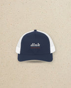 Dink Trucker Hat in Navy / White, styled