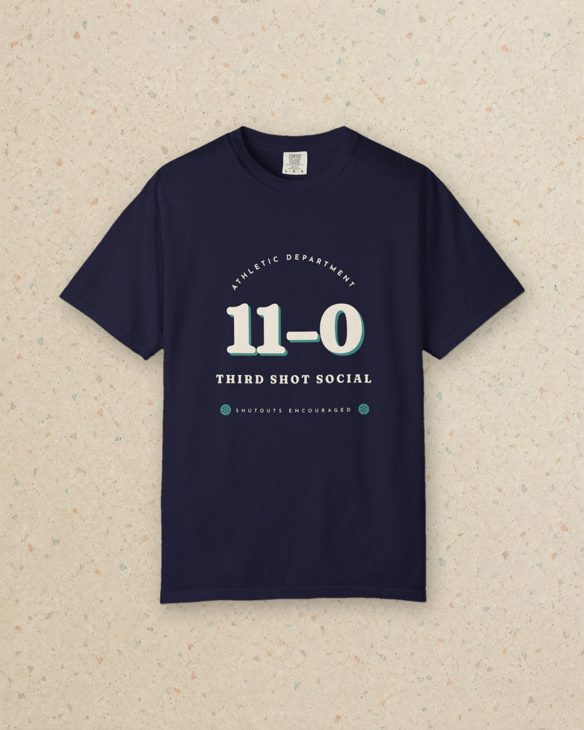 11–0 Athletic Department Tee in True Navy, styled