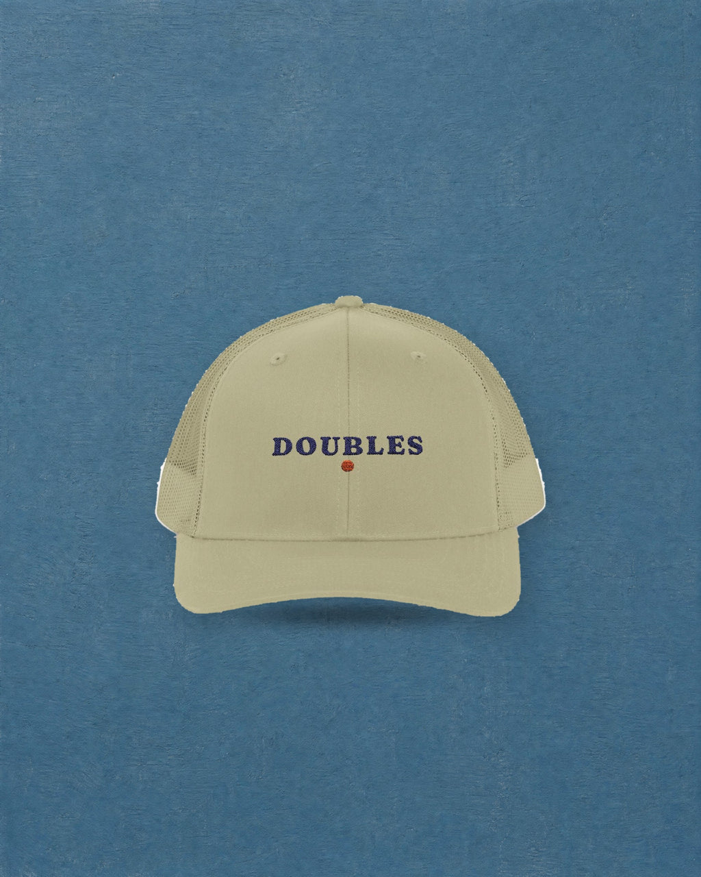 Doubles Trucker Hat in Khaki, styled