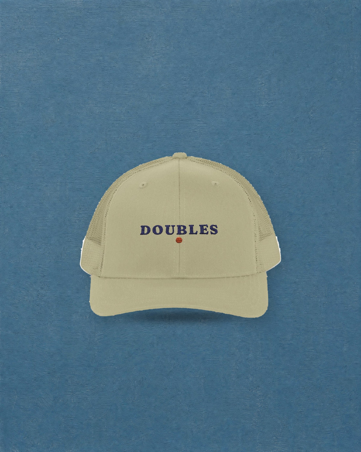 Doubles Trucker Hat in Khaki, styled