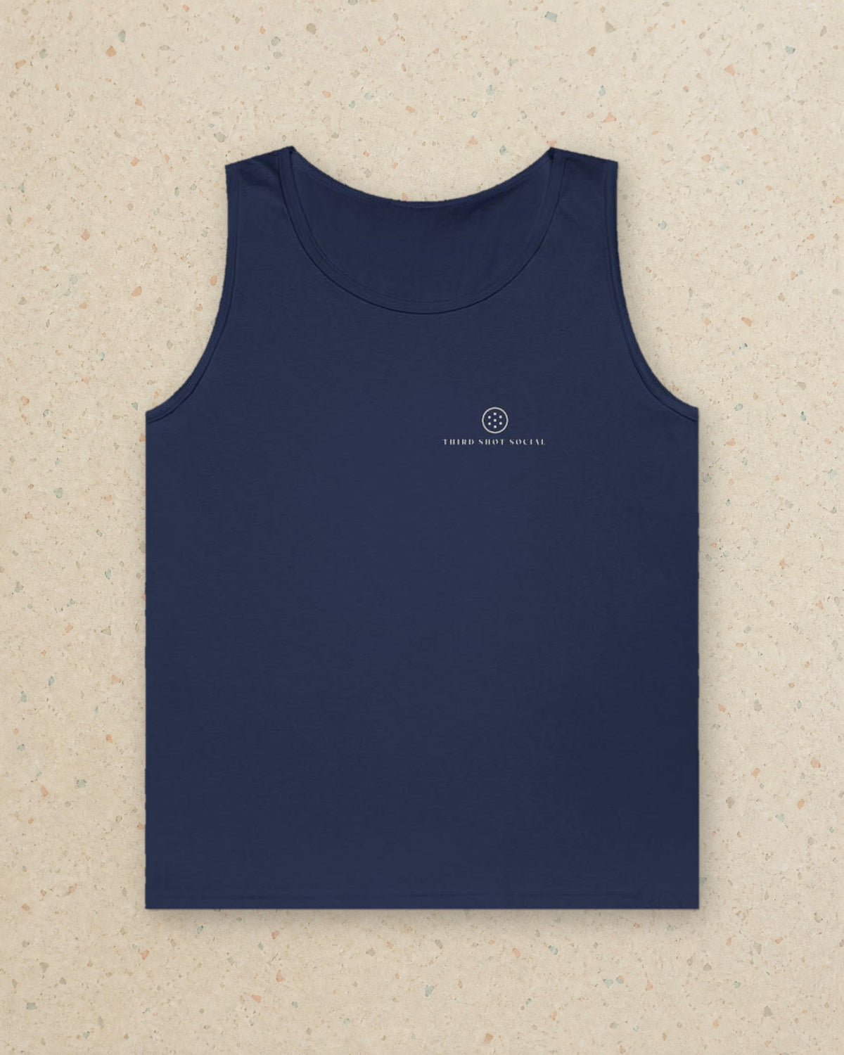 Ball Mark Tank in Navy, styled