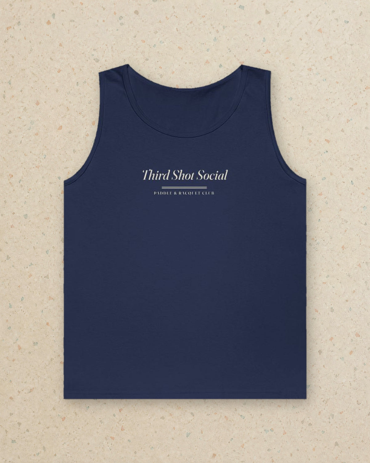 Club Wordmark Tank in Navy, styled