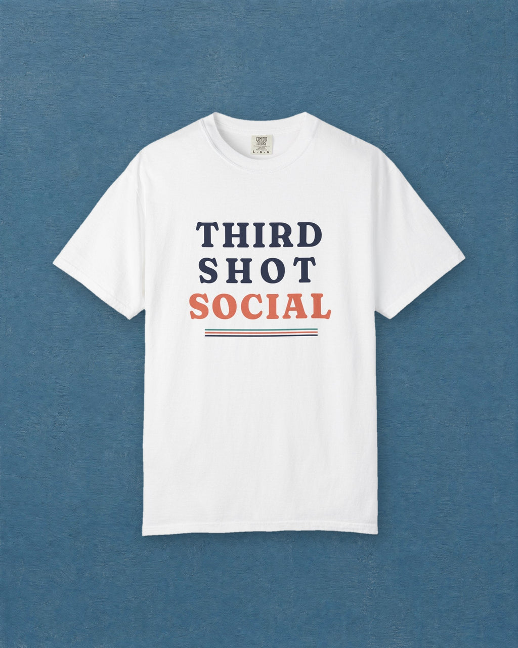 Third Shot Social Stacked Tee in White, styled