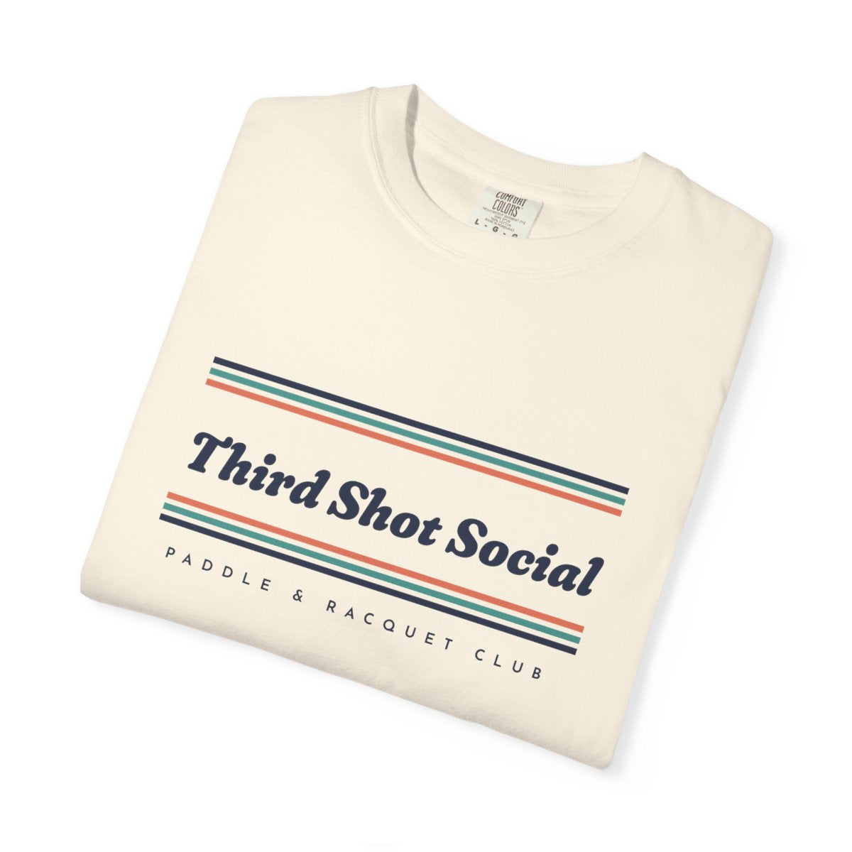 Third Shot Social Stripe Tee in Ivory, folded