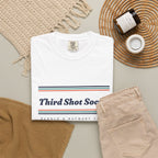 Third Shot Social Stripe Tee in White, fabric and print detail