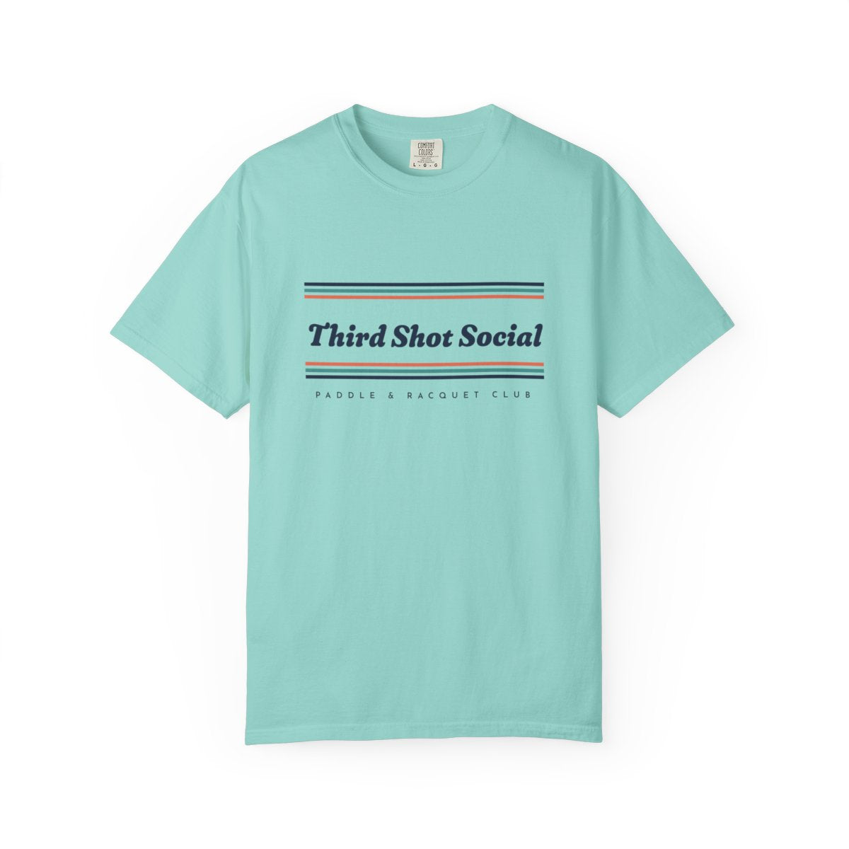 Third Shot Social Stripe Tee in Chalky Mint, front view