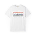 Third Shot Social Stripe Tee in White, front view