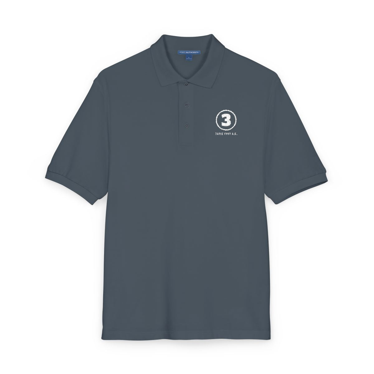 Three Putt A.C. Polo in Steel Grey, embroidery close-up