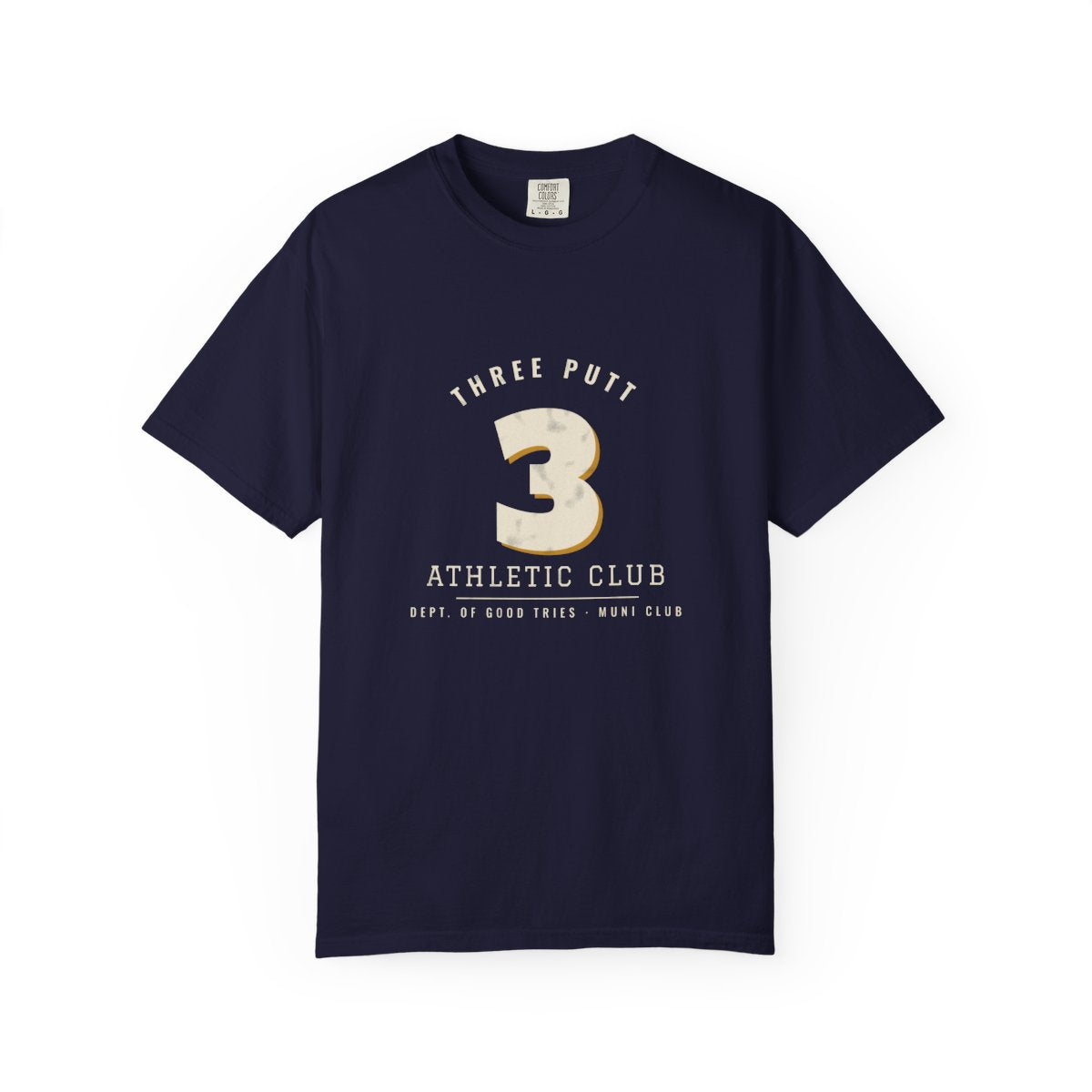 Three Putt Athletic Club Tee in True Navy, front view