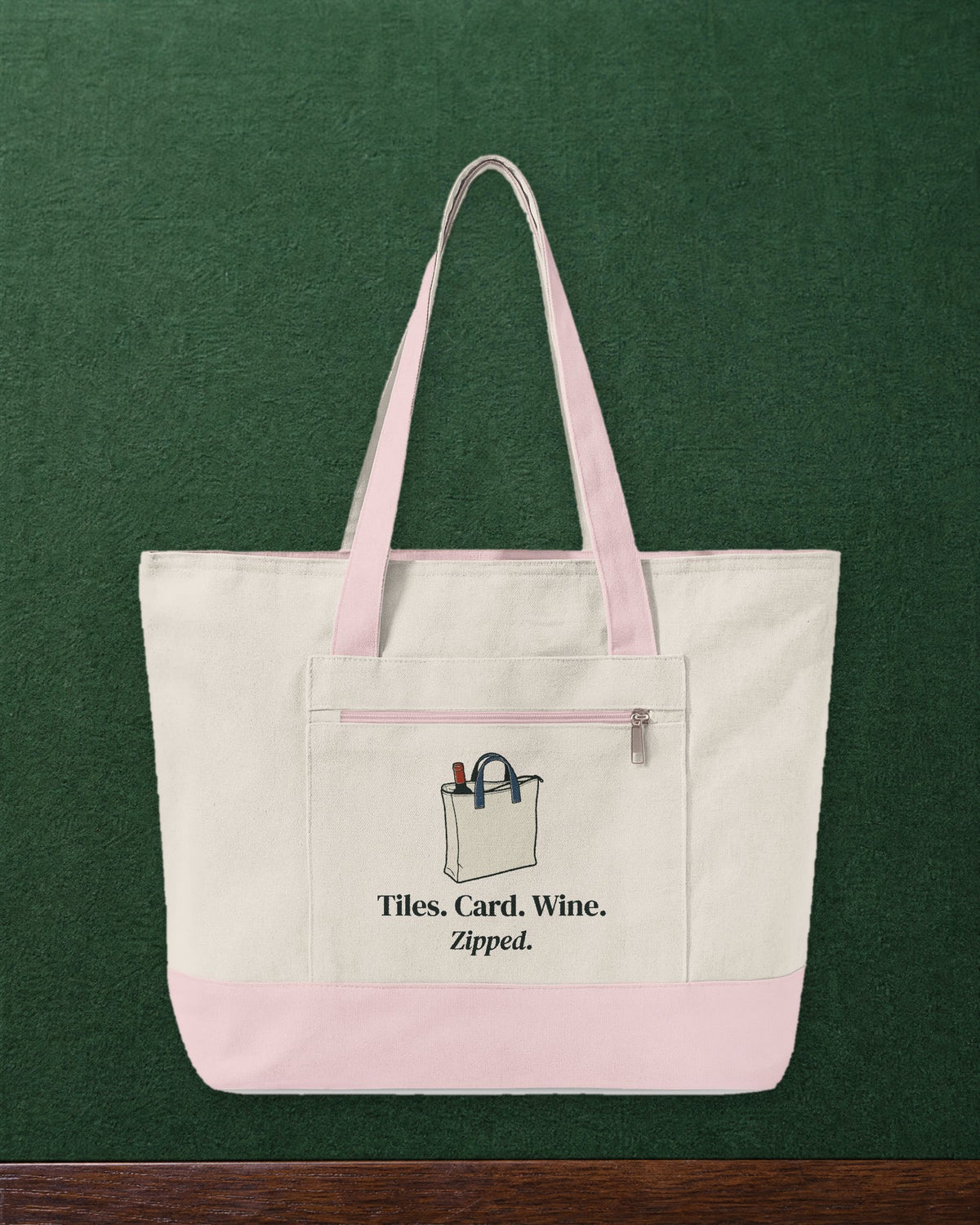 Tiles, Card, Wine Mahj Bag in Natural/Light Pink, styled