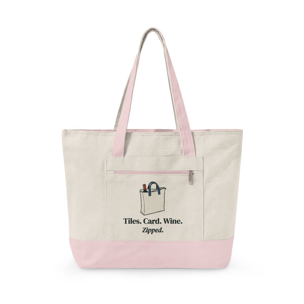 Tiles, Card, Wine Mahj Bag in Natural/Light Pink, front view