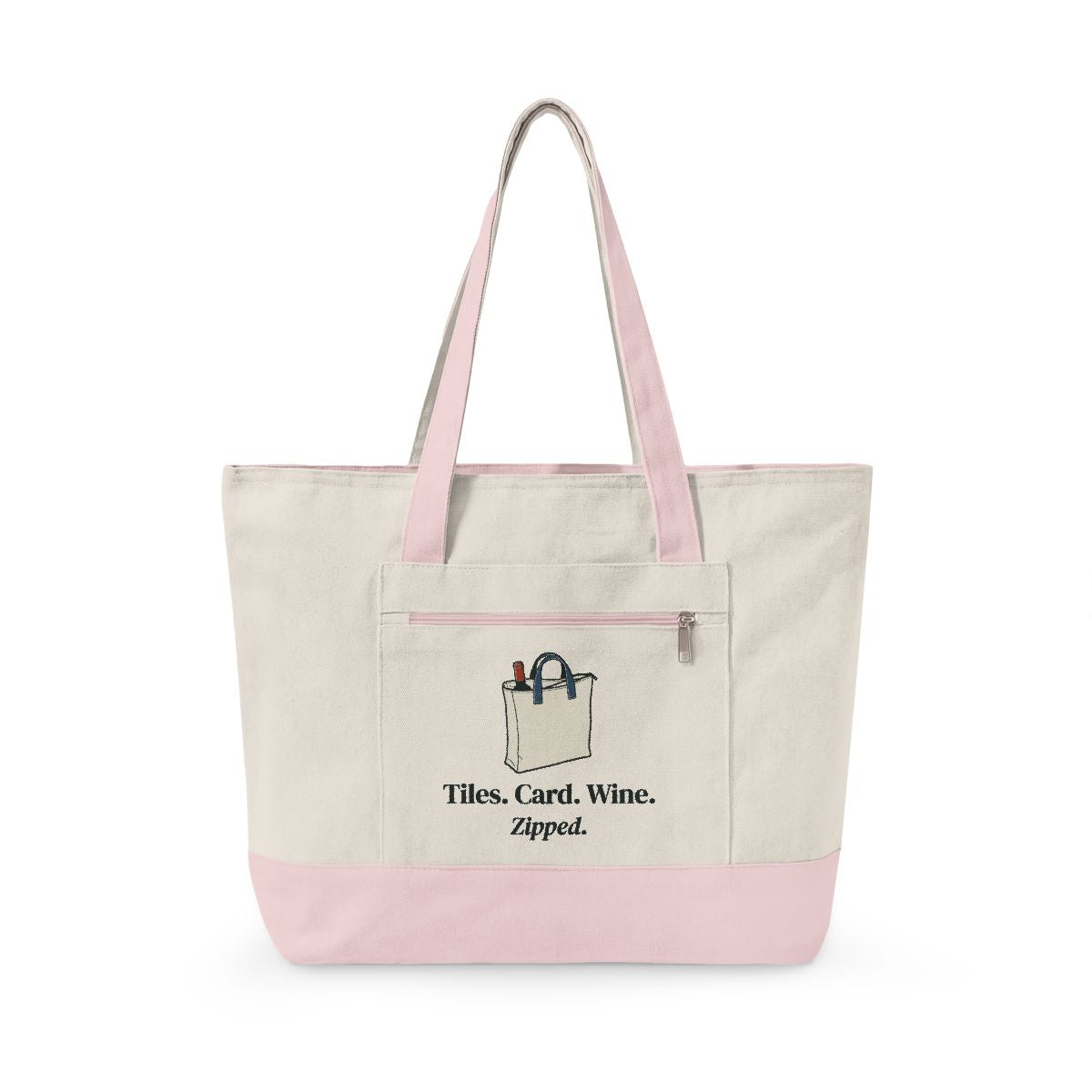 Tiles, Card, Wine Mahj Bag in Natural/Light Pink, front view